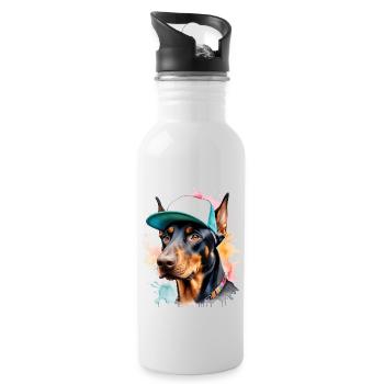 Doberman Snapback Cap Dog Funny Design Print - Water bottle with straw - white - Right