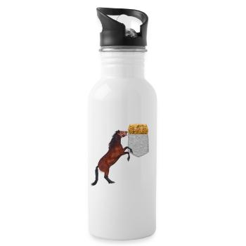 Pferd, das Nach Heu In Ihrer Falschen Tasche Greift Lustig - Trinkflasche mit integriertem Trinkhalm - Weiß - Rechts