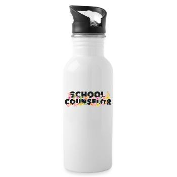 School Counselor Flower Floral - Water bottle with straw - white - Right