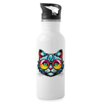 Kater mit Sonnenbrille - Trinkflasche mit integriertem Trinkhalm - Weiß - Rechts