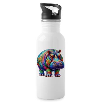 Hippopotame - Gourde avec paille intégrée - blanc - Droite