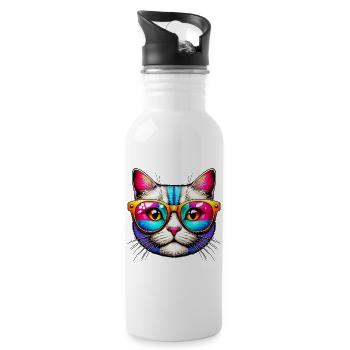 Kater mit Sonnenbrille - Trinkflasche mit integriertem Trinkhalm - Weiß - Rechts