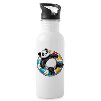Ein relaxter Panda auf einem Schwimmreifen - Trinkflasche mit integriertem Trinkhalm - Weiß - Rechts
