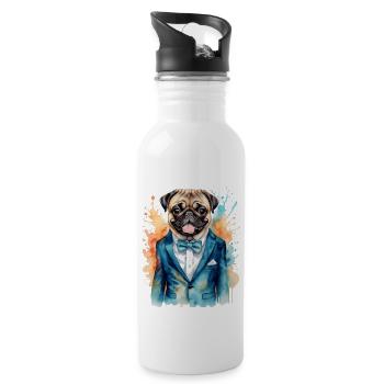 Carlin Costume Chien Coloré Drôle Animal Design Imprimer - Gourde avec paille intégrée - blanc - Droite