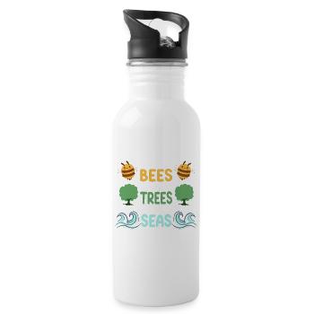 Save More Bees Plant More Trees Clean The Seas - Water bottle with straw - white - Right