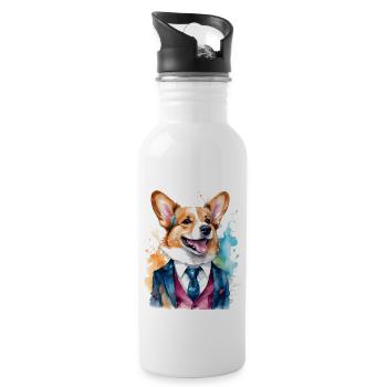 Corgi Anzug Hund Bunt Lustig Tier Design Print - Trinkflasche mit integriertem Trinkhalm - Weiß - Rechts