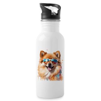 Pomeranian Pomeranian Sunglasses Dog Print - Water bottle with straw - white - Right