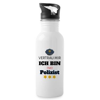 Polizei Geschenk - Trinkflasche mit integriertem Trinkhalm - Weiß - Rechts