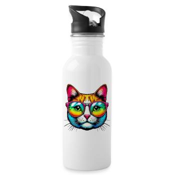 Kater mit Sonnenbrille - Trinkflasche mit integriertem Trinkhalm - Weiß - Rechts