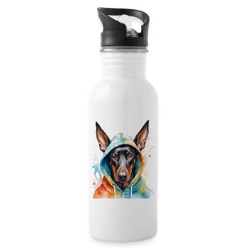 Dobermann Hoodie Hund Bunt Lustig Tier Print - Trinkflasche mit integriertem Trinkhalm - Weiß - Rechts