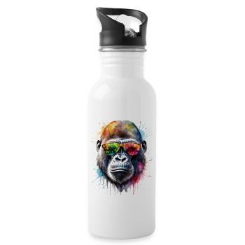Gorilla Sunglasses Monkey Colorful Animal Design Print - Water bottle with straw - white - Right