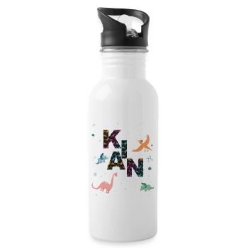 KIAN - Schöner Jungen Name mit Dinosaurier - Trinkflasche mit integriertem Trinkhalm - Weiß - Rechts