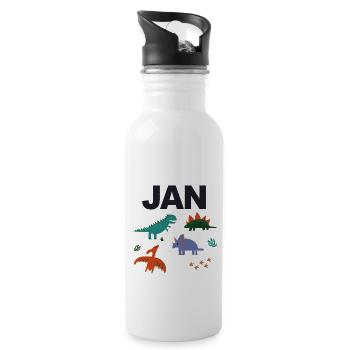 JAN - Schöner Jungen Name mit Dinosaurier - Trinkflasche mit integriertem Trinkhalm - Weiß - Rechts