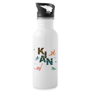 KIAN - Schöner Jungen Name mit Dinosaurier - Trinkflasche mit integriertem Trinkhalm - Weiß - Rechts