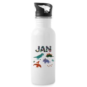 JAN - Schöner Jungen Name mit Dinosaurier - Trinkflasche mit integriertem Trinkhalm - Weiß - Rechts