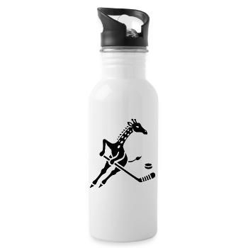 Giraffe Ice Hockey Player Silhouette Minimalist - Water bottle with straw - white - Right