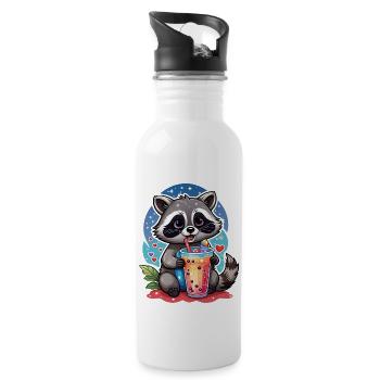 süßer Waschbär trinkt Limonade mit Strohhalm - Trinkflasche mit integriertem Trinkhalm - Weiß - Rechts