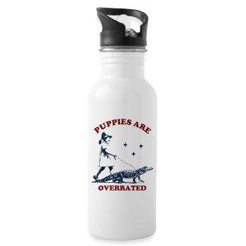 Puppies are Overrated - Girl Walking an Alligator - Water bottle with straw - white - Right