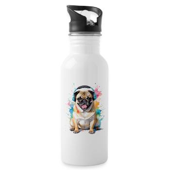 Carlin casque chien coloré drôle Animal Design impression - Gourde avec paille intégrée - blanc - Droite