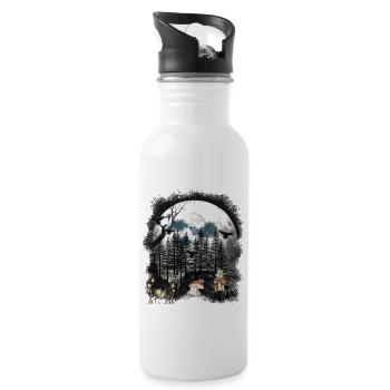 Wald Natur Frosch Frösche mystisch - Trinkflasche mit integriertem Trinkhalm - Weiß - Rechts