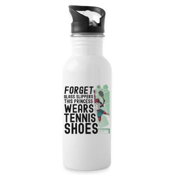 Funny Tennis Player Racket Girl - Water bottle with straw - white - Right
