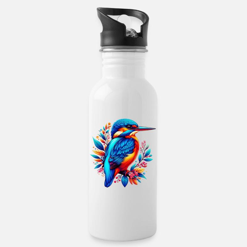 Eisvogel - Trinkflasche mit integriertem Trinkhalm - Weiß