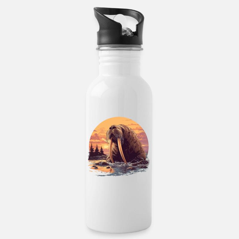 Walrus Walrosse Walross - Trinkflasche mit integriertem Trinkhalm - Weiß