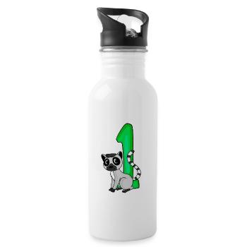 1 Jahr alt - Einschulung - Lemur Motiv - Zahl 1 - Trinkflasche mit integriertem Trinkhalm - Weiß - Rechts