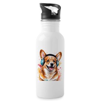 Corgi Casque Chien Coloré Drôle Animal Design Imprimer - Gourde avec paille intégrée - blanc - Droite