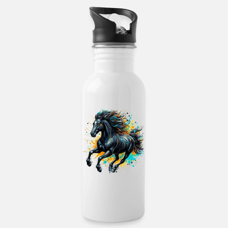 Pferd - Trinkflasche mit integriertem Trinkhalm - Weiß