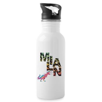 MILAN - Schöner Jungen Name mit Dinosaurier - Trinkflasche mit integriertem Trinkhalm - Weiß - Rechts