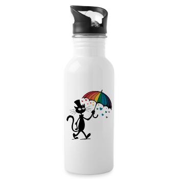 Cat Rainbow Heart Love Cartoon Funny Kitty - Water bottle with straw - white - Right