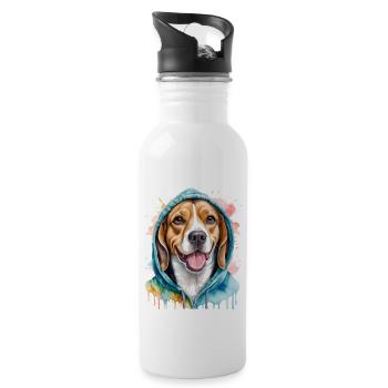 Beagle Hoodie Dog Colorful Funny Animal Design Print - Water bottle with straw - white - Right