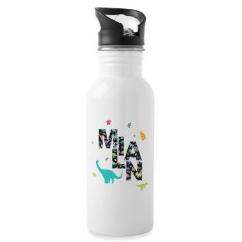 MILAN - Schöner Jungen Name mit Dinosaurier - Trinkflasche mit integriertem Trinkhalm - Weiß - Rechts