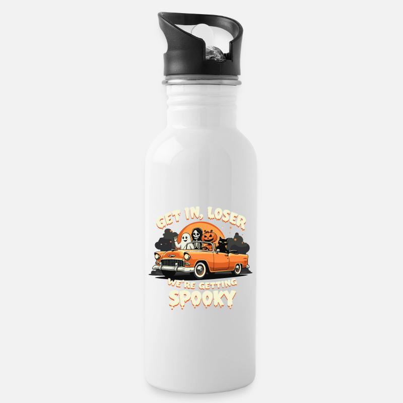 HALLOWEEN - Trinkflasche mit integriertem Trinkhalm - Weiß