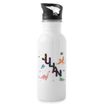 JULIAN - Schöner Jungen Name mit Dinosaurier - Trinkflasche mit integriertem Trinkhalm - Weiß - Rechts