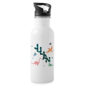 JULIAN - Schöner Jungen Name mit Dinosaurier - Trinkflasche mit integriertem Trinkhalm - Weiß - Rechts