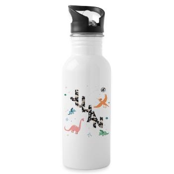 JULIAN - Schöner Jungen Name mit Dinosaurier - Trinkflasche mit integriertem Trinkhalm - Weiß - Rechts