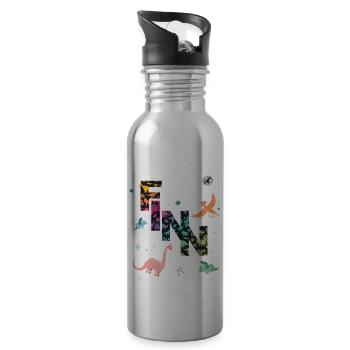 FINN - Schöner Jungen Name mit Dinosaurier - Trinkflasche mit integriertem Trinkhalm - Lightsilver - Rechts