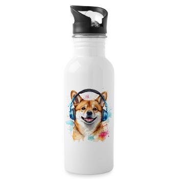 Shiba Inu Kopfhörer Hund Lustig Tier Design Print - Trinkflasche mit integriertem Trinkhalm - Weiß - Rechts