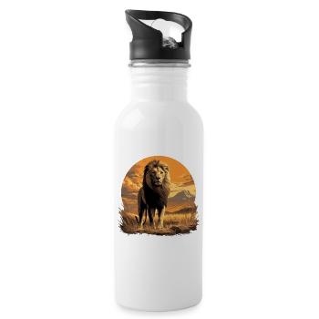 Lion Löwen Löwe - Trinkflasche mit integriertem Trinkhalm - Weiß - Rechts