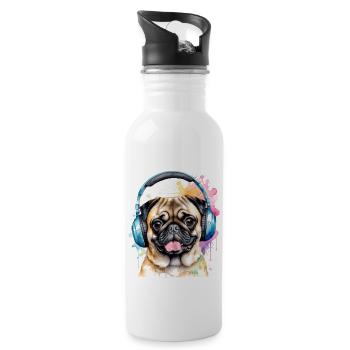 Carlin Casque Chien Coloré Drôle Animal Design Imprimer - Gourde avec paille intégrée - blanc - Droite