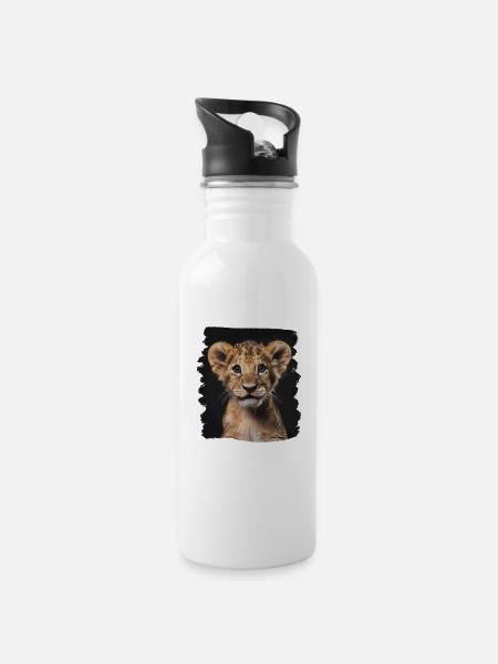 Lion Löwen Löwe - Trinkflasche mit integriertem Trinkhalm - Weiß