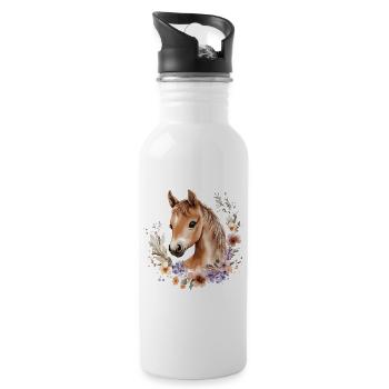 Cheval Fleurs Cheval Fille Poney Mignon Mignon - Gourde avec paille intégrée - blanc - Droite