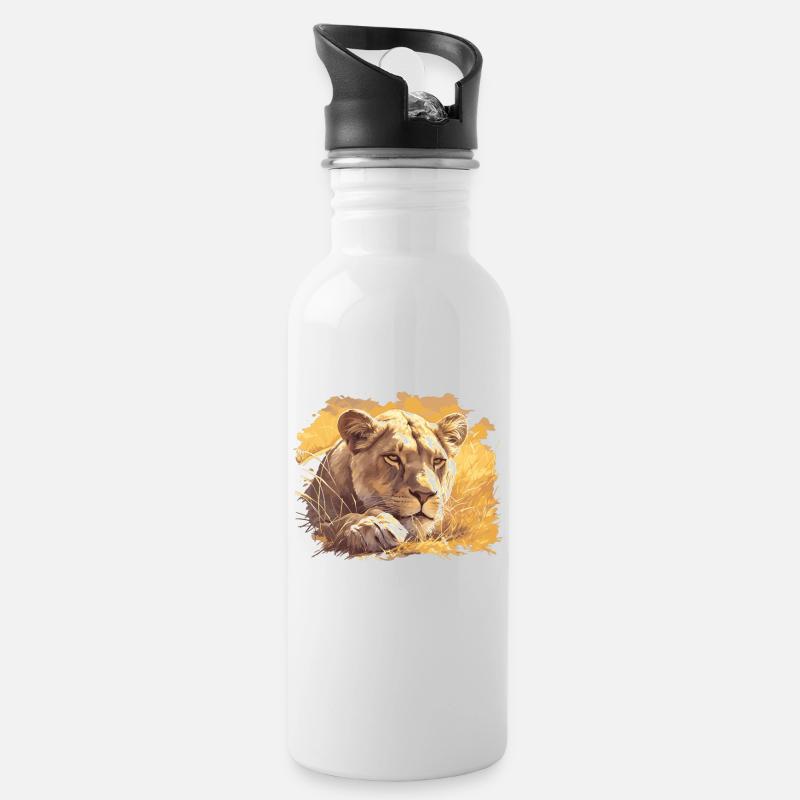 Lioness Löwinnen Löwin - Trinkflasche mit integriertem Trinkhalm - Weiß