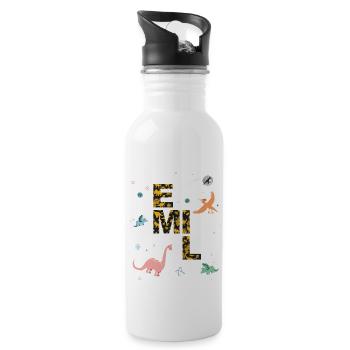 EMIL - Beautiful boy name with dinosaur - Water bottle with straw - white - Right