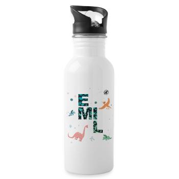 EMIL - Beautiful boy name with dinosaur - Water bottle with straw - white - Right