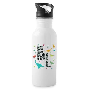 EMIL - Beautiful boy name with dinosaur - Water bottle with straw - white - Right