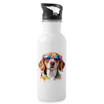 Beagle Sunglasses Dog Funny Animal Design Print - Water bottle with straw - white - Right