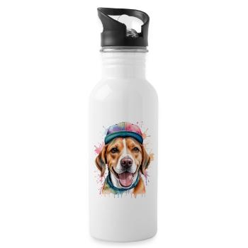 Beagle Snapback Cap Dog Funny Animal Design Print - Water bottle with straw - white - Right